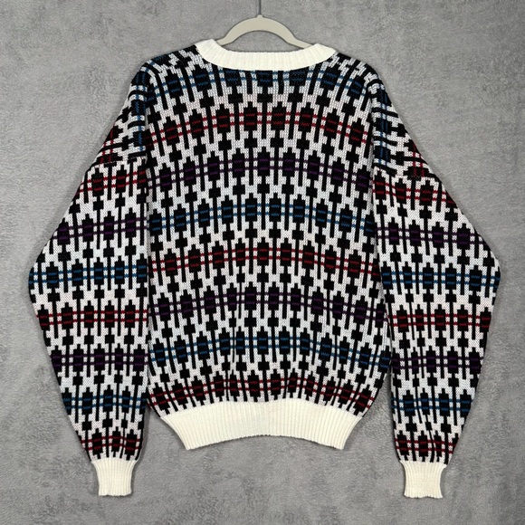 Robert Bruce VTG XL Geometric Knit Cardigan Sweater 80s Y2K Pattern Black White - Picture 5 of 15